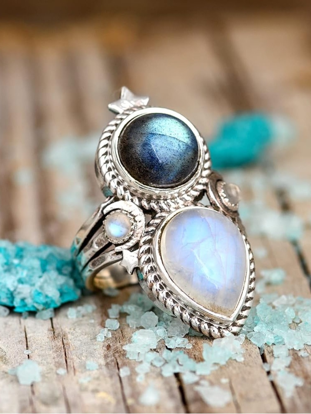 Boho Magic Sterling Silver Moonstone Labradorite Ring 7